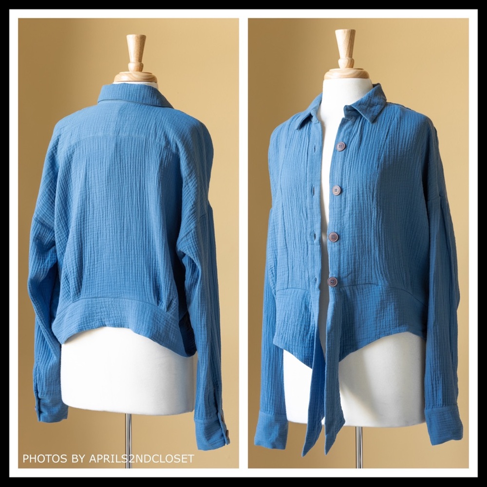 FREE PEOPLE BOHO BUTTON DOWN SHIRT CROP TOP A2C - Picture 9 of 16